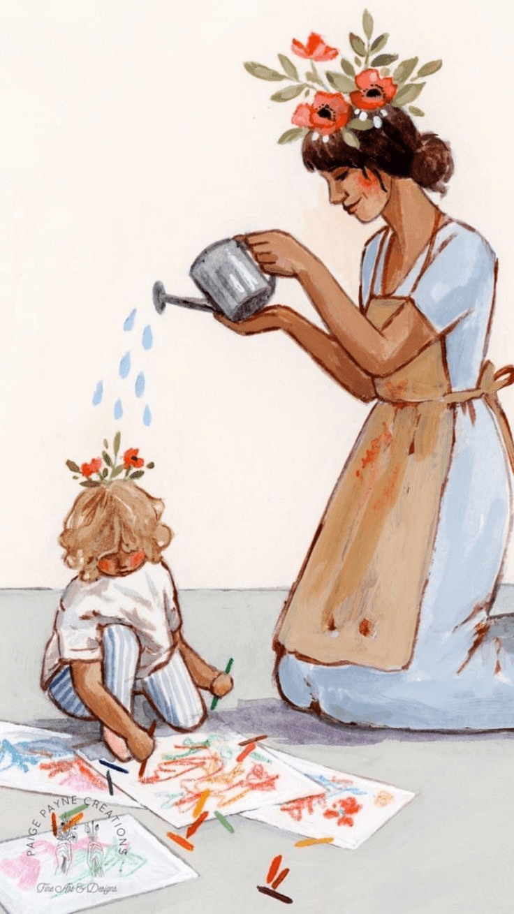 Nurturing mother and child illustration